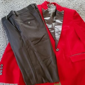 Mens Small Red Velvet Suit Jacket with Pants